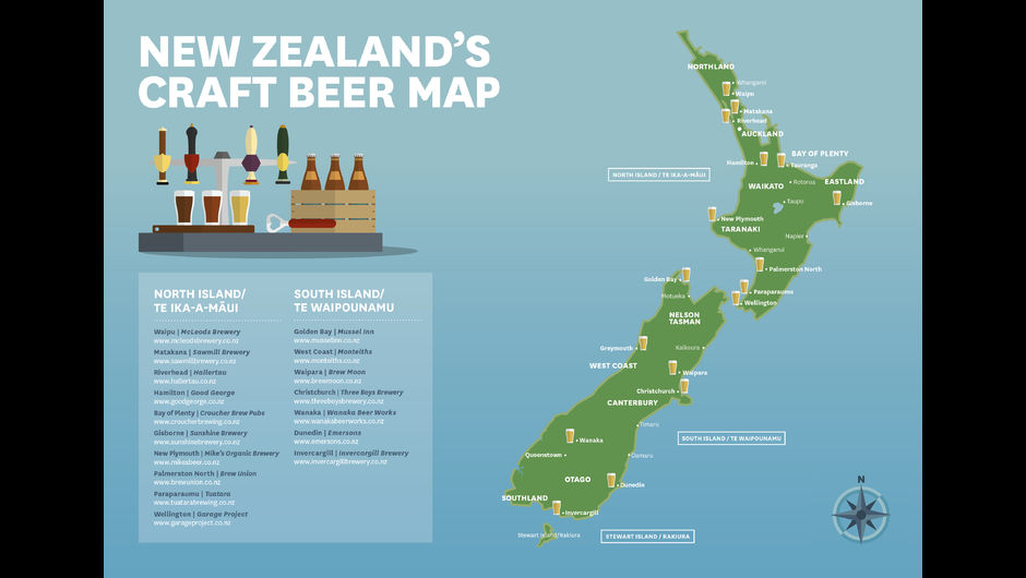 แผนที่คราฟต์ เบียร์ ของนิวซีแลนด์