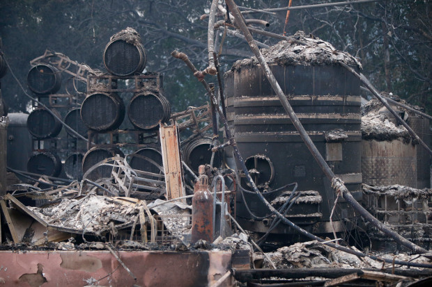 Paradise Ridge Winery sits destroyed in the foothills above Santa Rosa