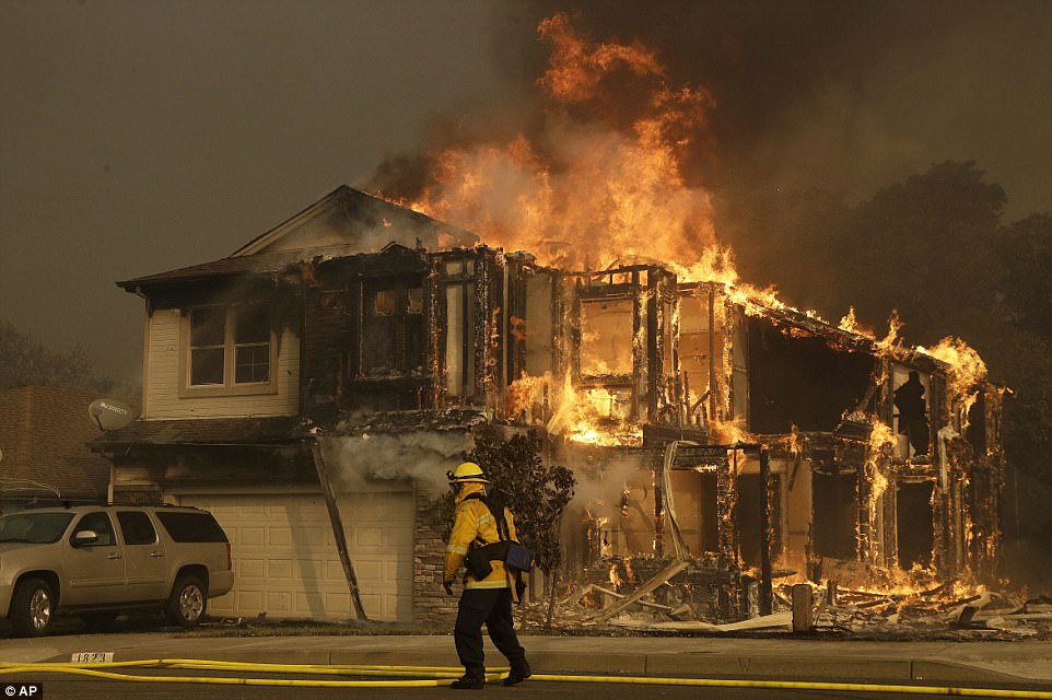 a home on fire in Santa Rosa