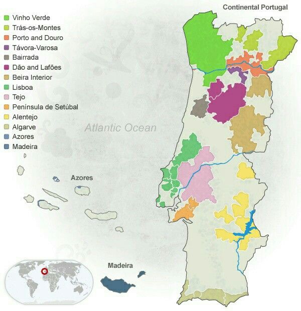 แผนที่แหล่งผลิตไวน์โปรตุเกส