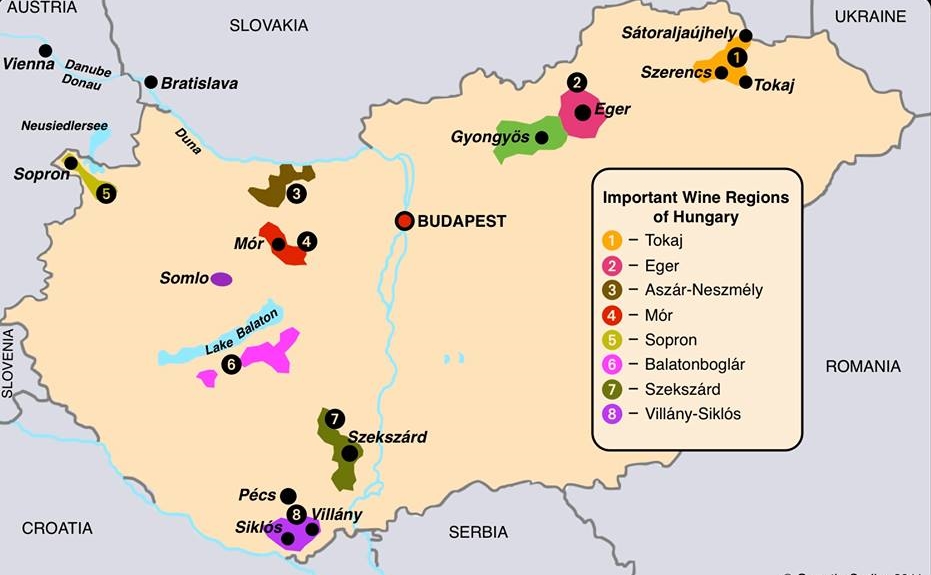 แผนที่การผลิตไวน์ของฮังการี