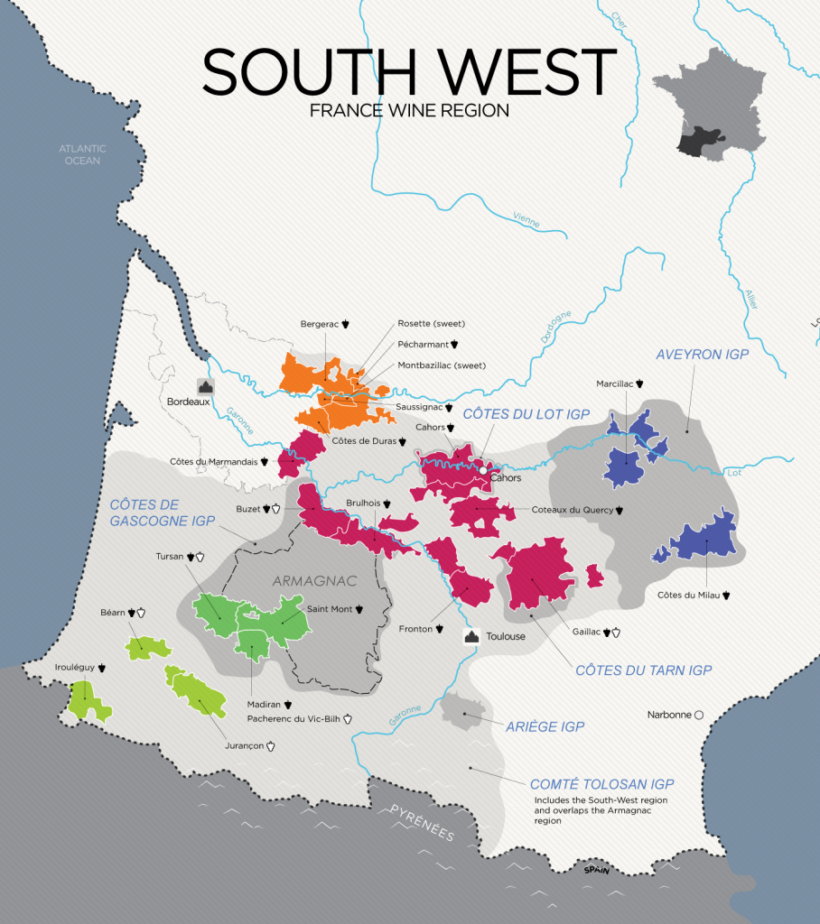 แผนที่เขตผลิตไวน์ South West France