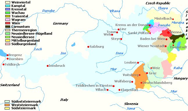 แผนที่เขตผลิตไวน์ของออสเตรีย